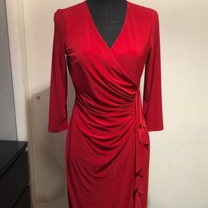 Red Anne Klein Faux Wrap Dress Size 4